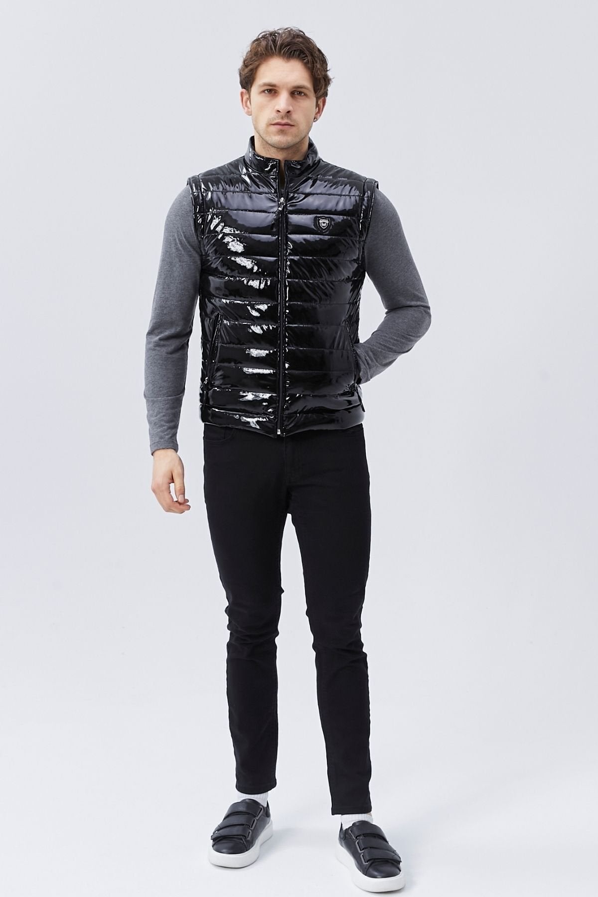 Rugan Deri Yelek Siyah Parlak Renk Erkek