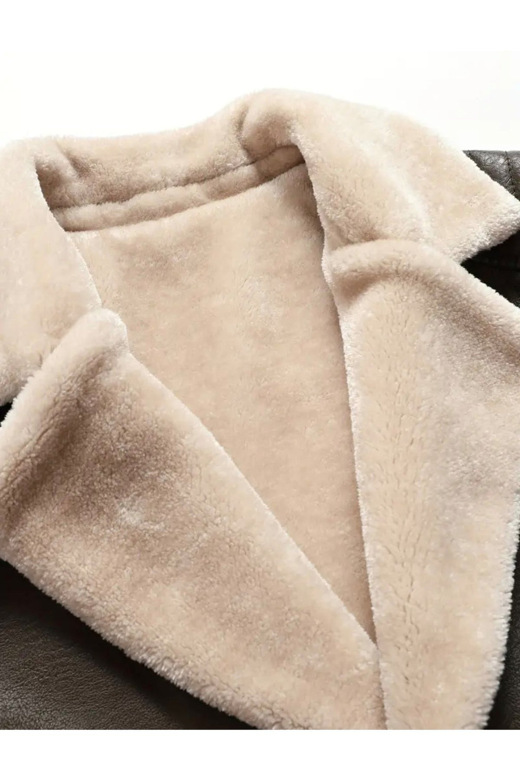 Omuzları Dikiş Detaylı Hakiki Deri, Kürklü ,Uzun Kaban