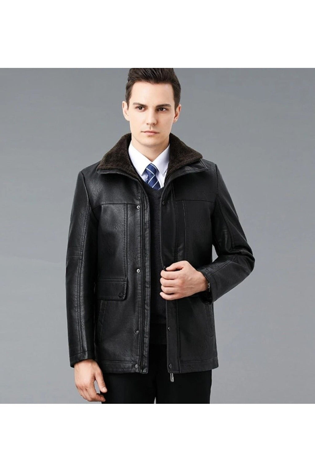 Hakiki deri İçi kürk yakası entegreli kürk mont kaban