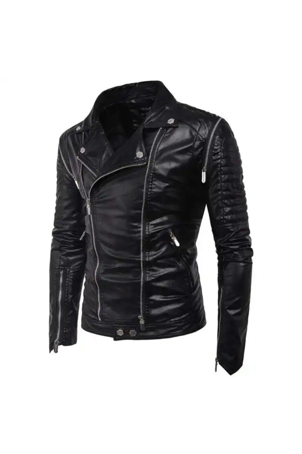 Hakiki kuzu derisi omuzları dikey süs fermuarlı biker mont