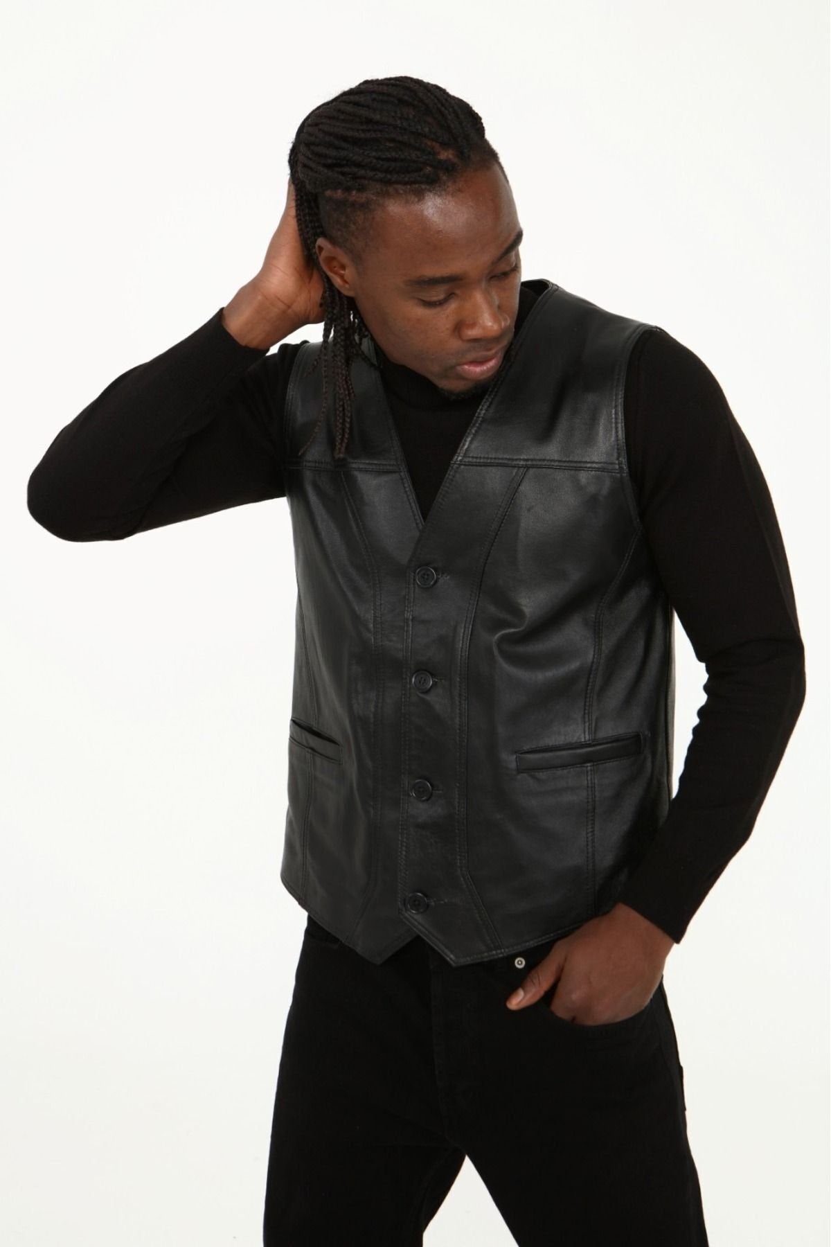 Klasik hakiki kuzu derisi yelek rahat kesim