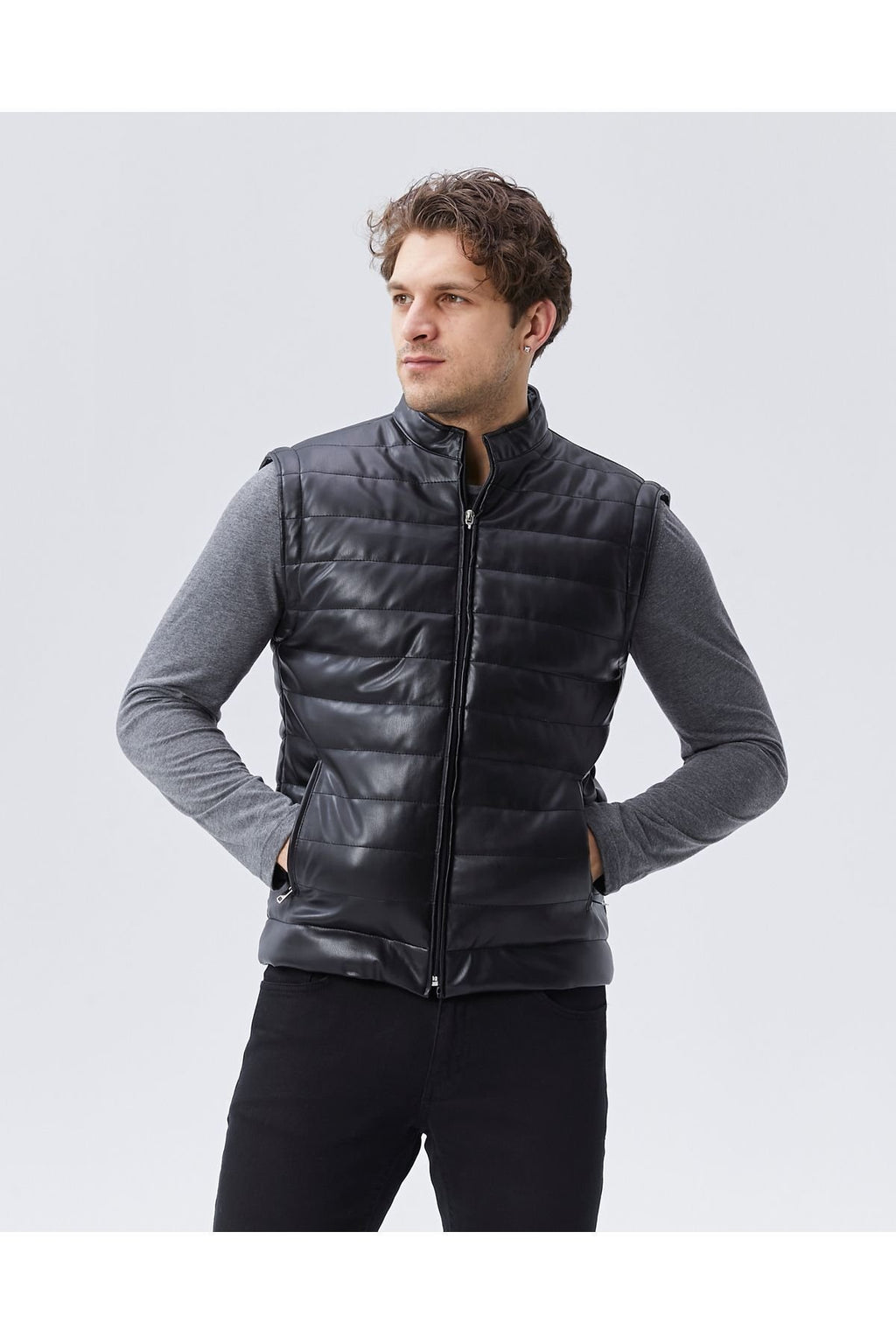 Pu deri siyah mat yelek