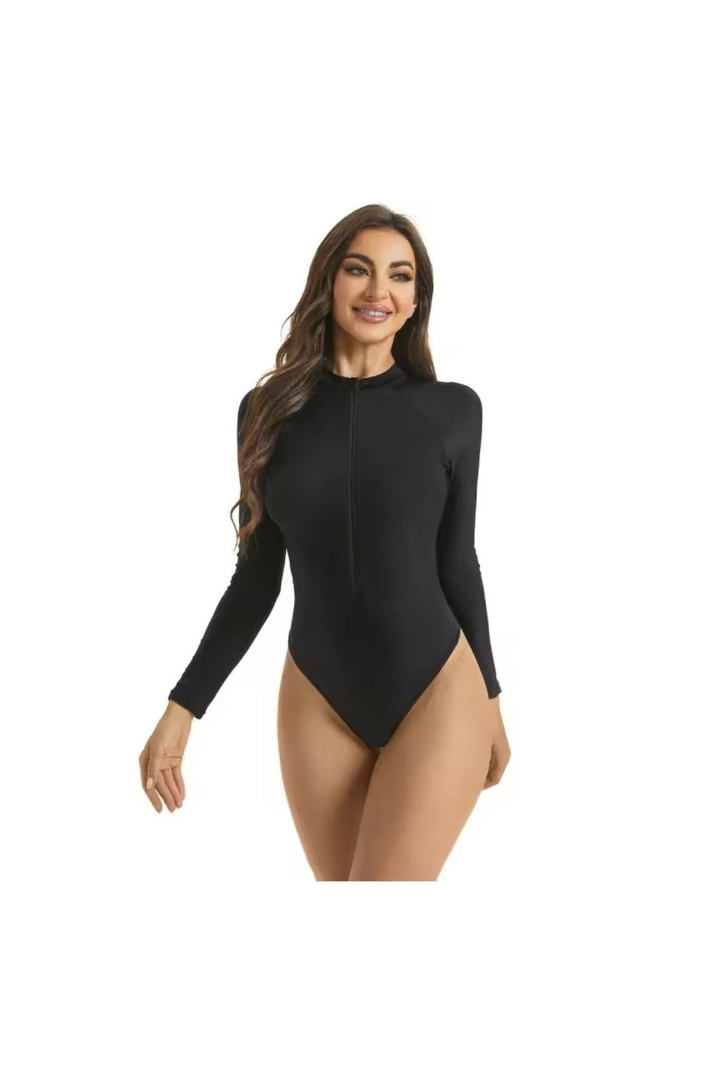Kadın Sörf Tek Parça Mayo Yüksel Bel Fermuarlı Dalış Uzun Kollu