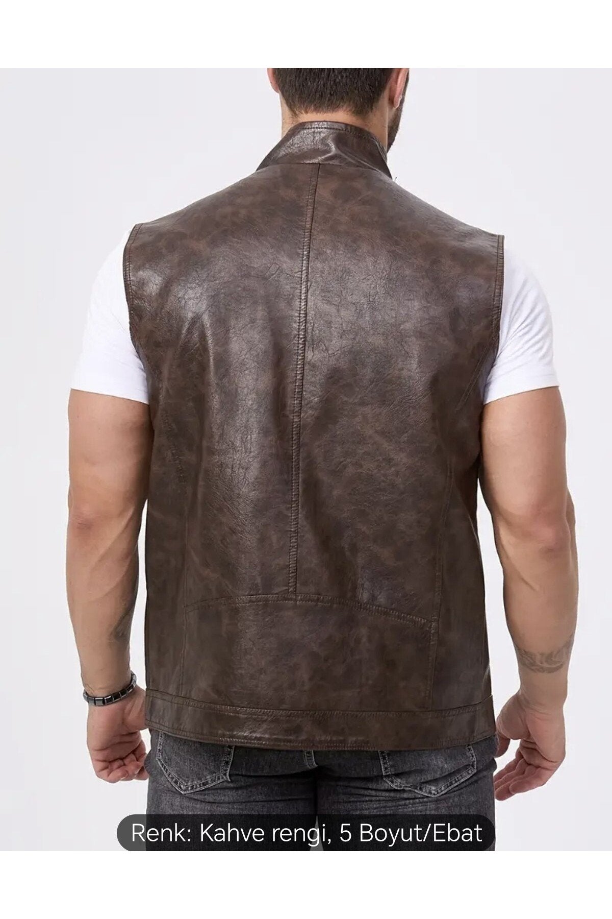 Uzun Hakim Yaka Regular Fit Hakiki Deri Yelek