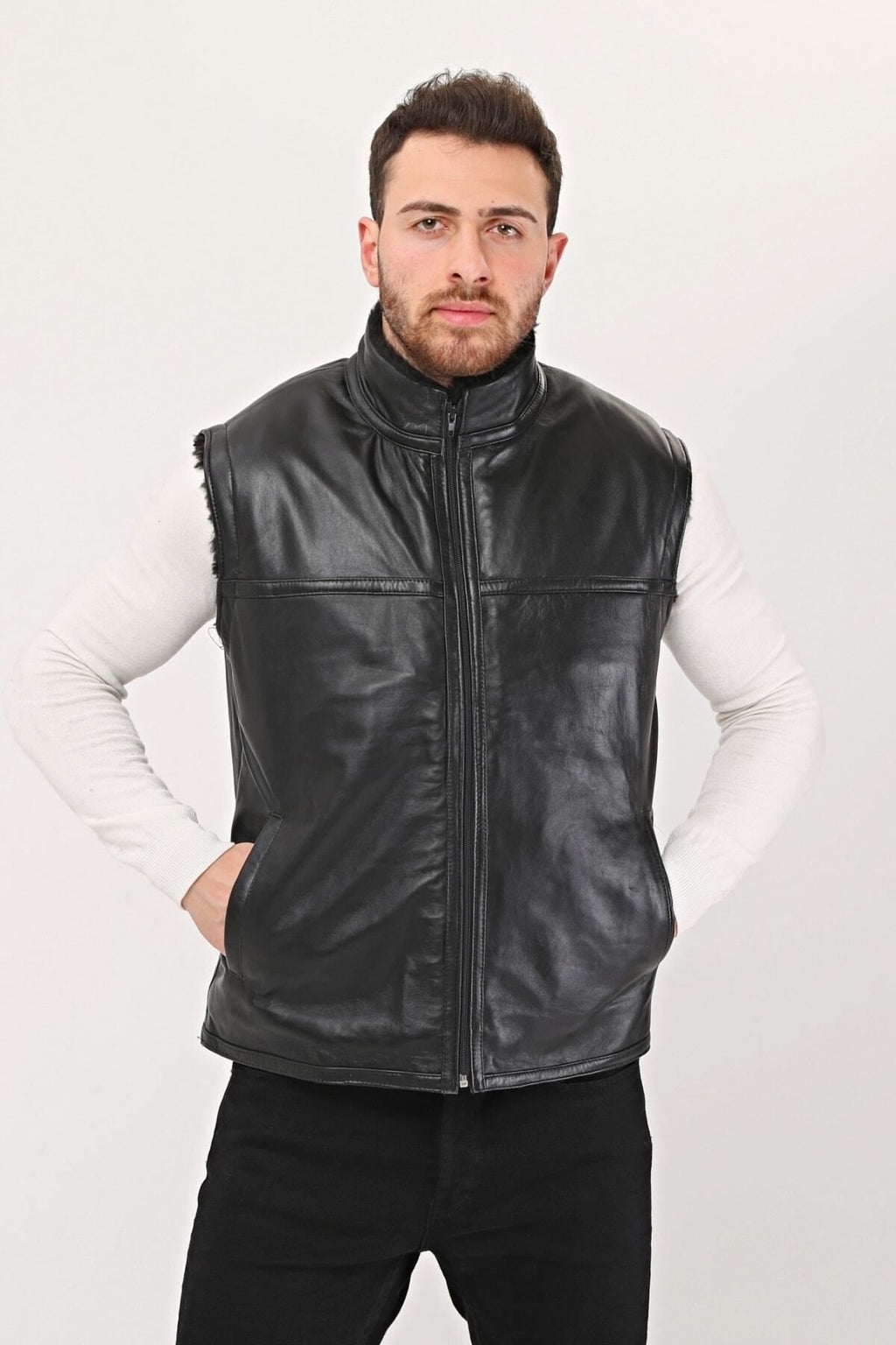 Hakiki Koyun derisi kürklü hakim yaka ve içi kürk yelek