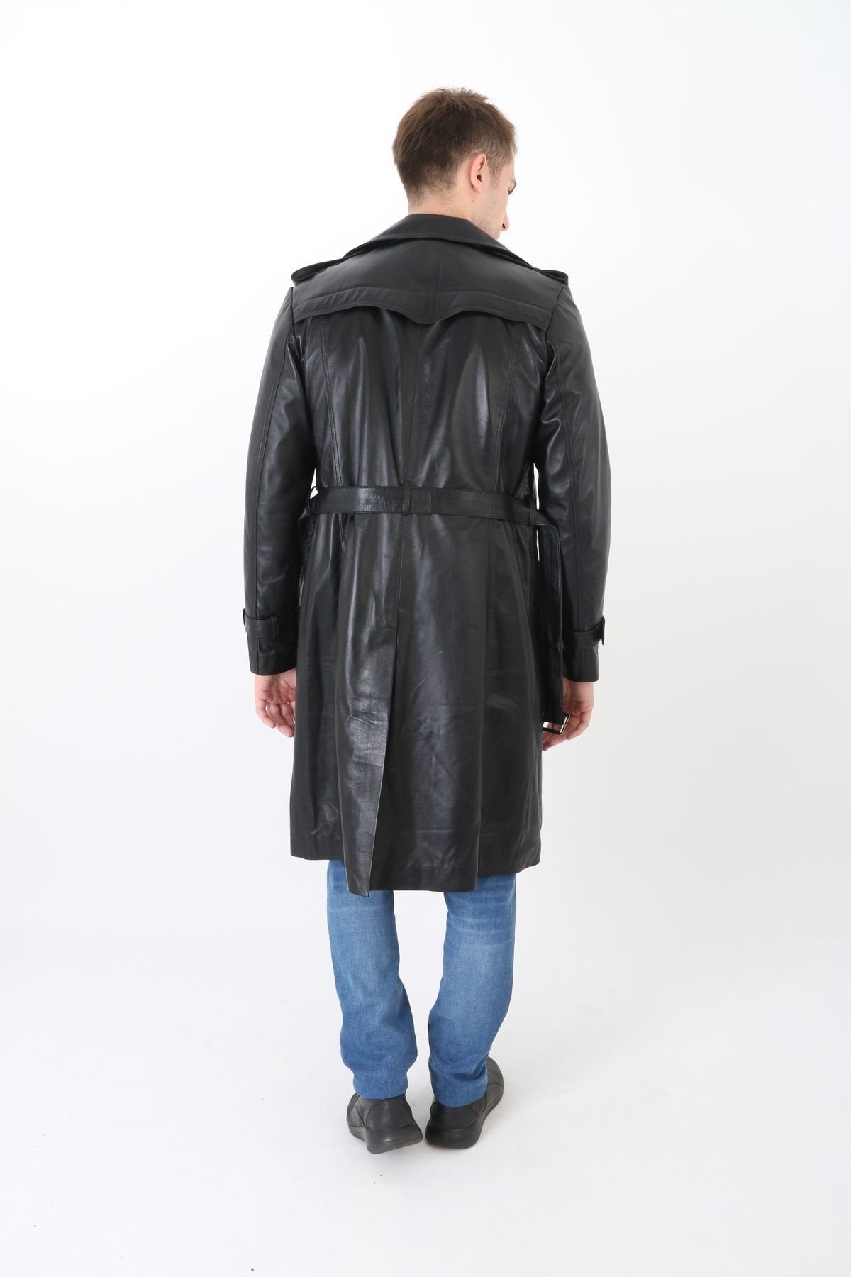 Hakiki deri erkek pardesü siyah renk