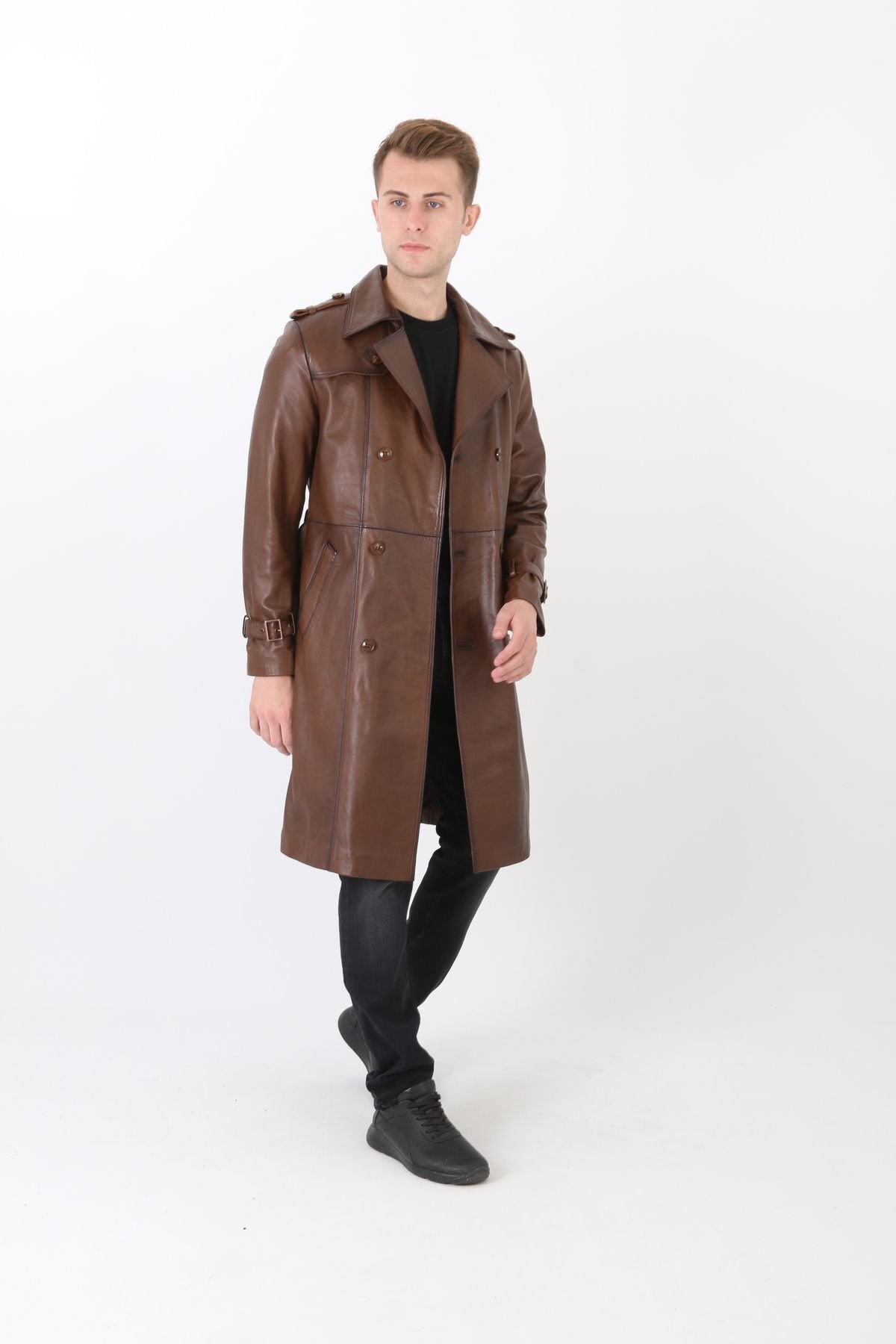 Hakiki Kuzu Deri Erkek Pardesü Kahve Renk