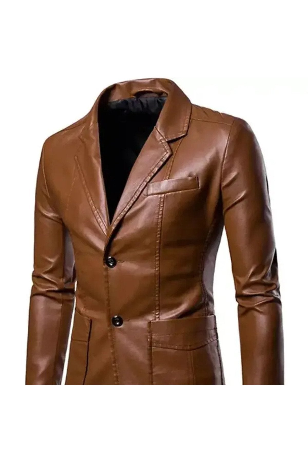 Hakiki deri Klasik ceket kruvaze çift düğmeli