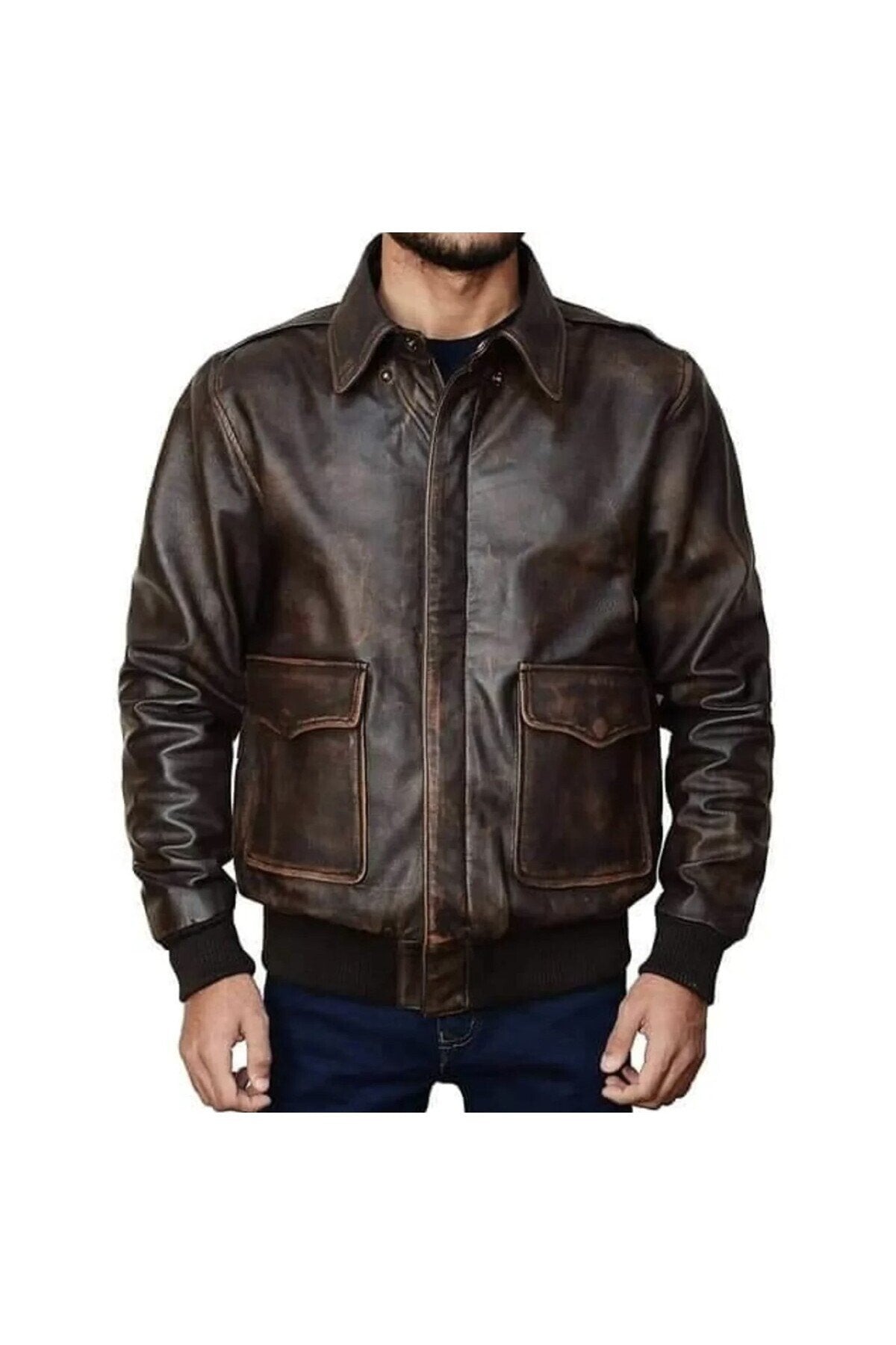 Prof Model Eskitme Gömlek Yaka Pilot Mont Hakiki Koyun Derisi Kahverengi