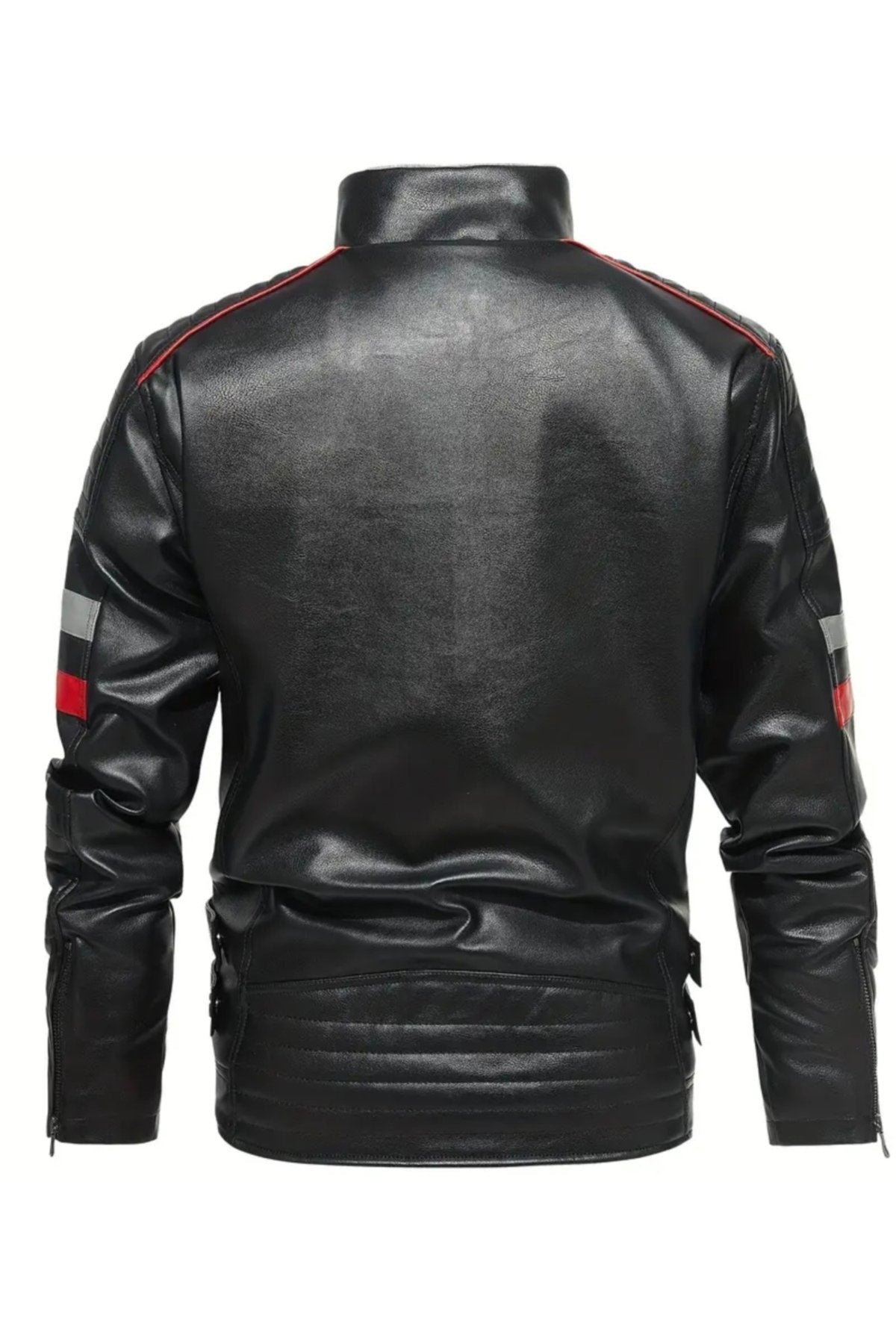 İçi Kürklü Kolları Yatay Kırmızı ve Gri Çizgili Mont