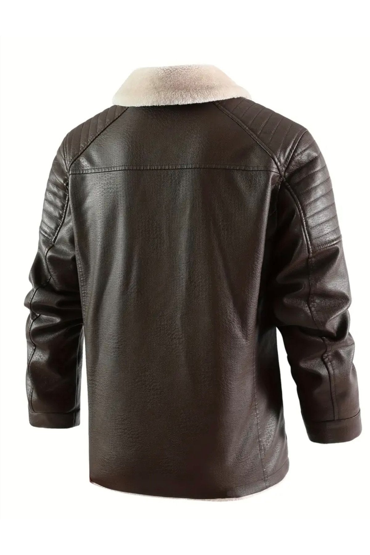 Omuzları Dikiş Detaylı Hakiki Deri, Kürklü ,Uzun Kaban