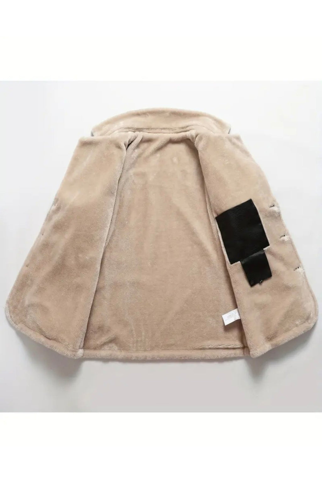 Omuzları Dikiş Detaylı Hakiki Deri, Kürklü ,Uzun Kaban