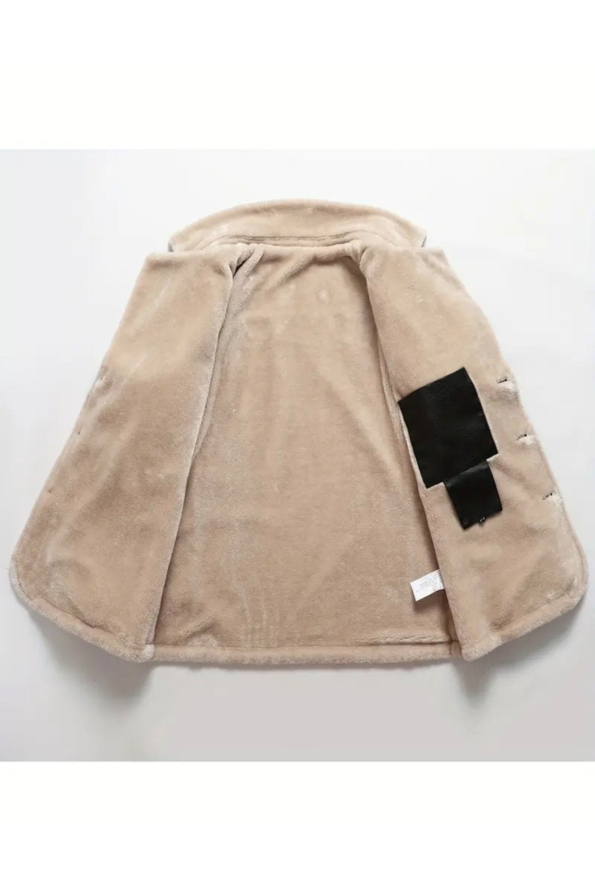 Omuzları Dikiş Detaylı Hakiki Deri, Kürklü ,Uzun Kaban