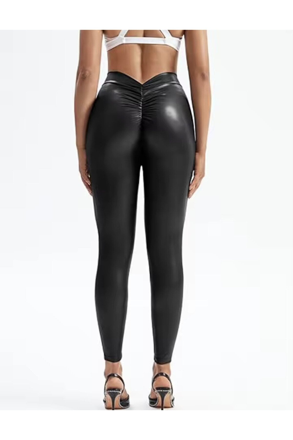Arkası büzgülü deri tayt fitness,gece,party,gündelik,gösteri,spor lastik belli