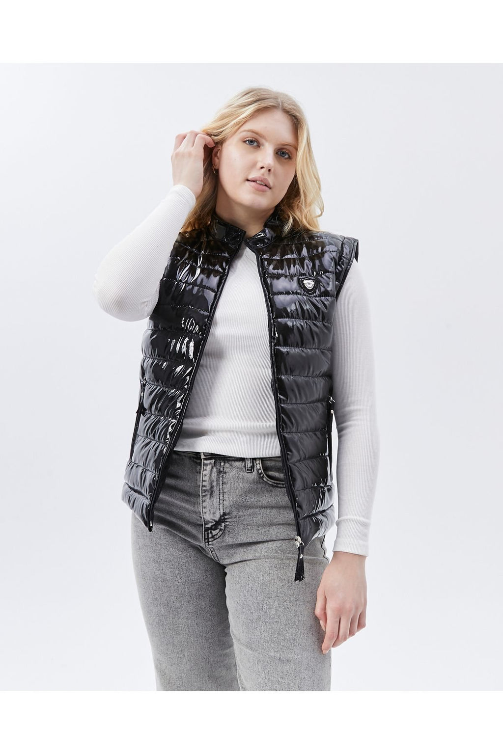 Rugan Deri Yelek Siyah Parlak Kadın