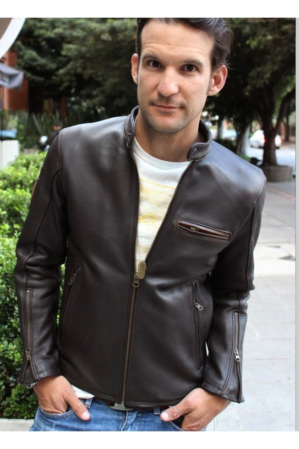 Zik Hakiki Deri Spor Ceket Koyu Kahverengi SlimFit Kesim