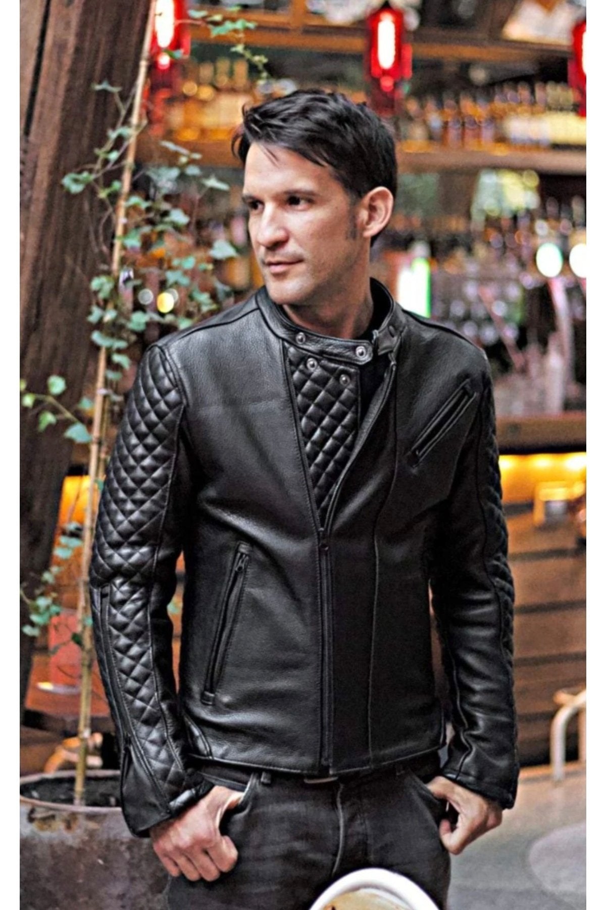 Prof Model Kapitone Dikim Detaylı Hakiki Koyun Derisi Biker Mont