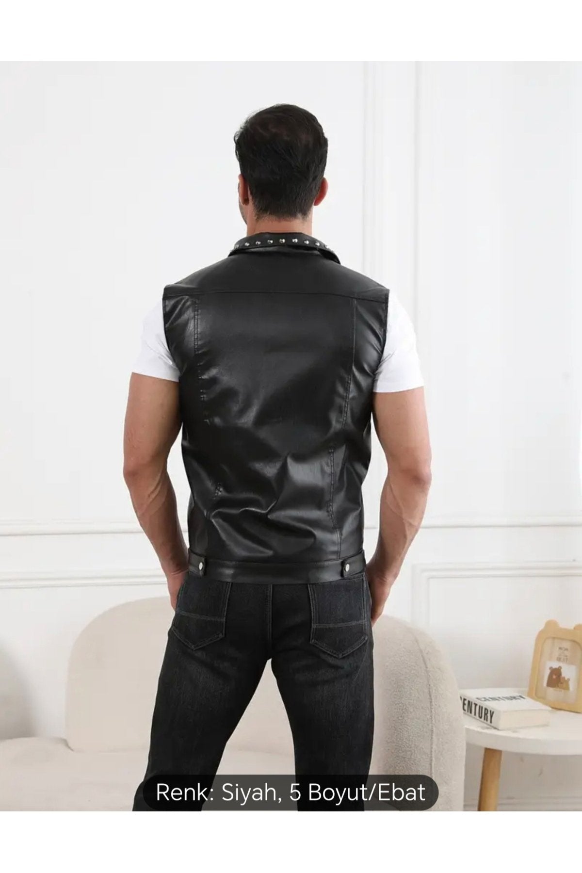 Motorcu Cooper Yelek Perçin Çivi Uç Detaylı Hakiki Deri Yelek