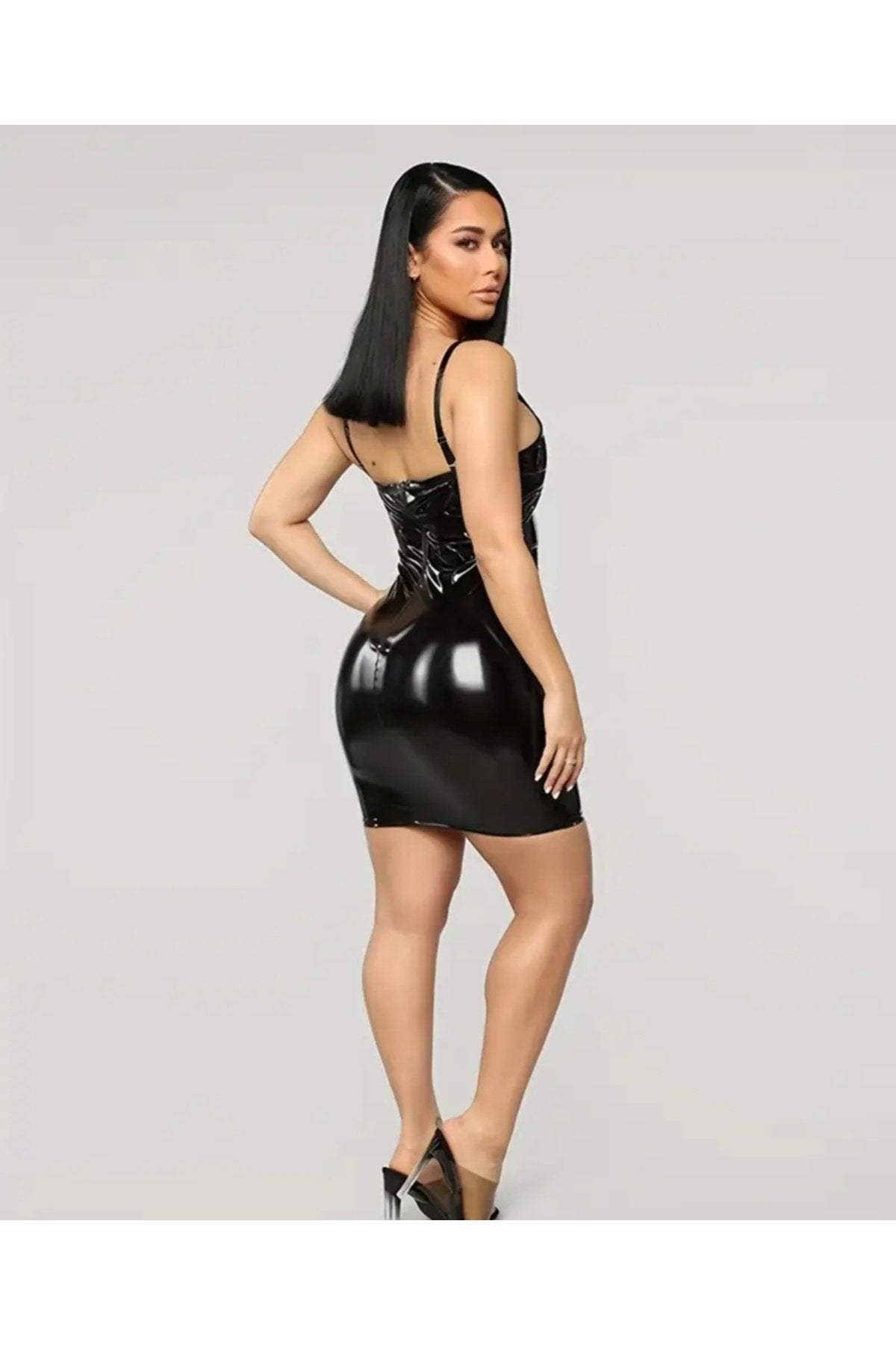 Rugan Kadın Deri Elbise Askılı Straplez