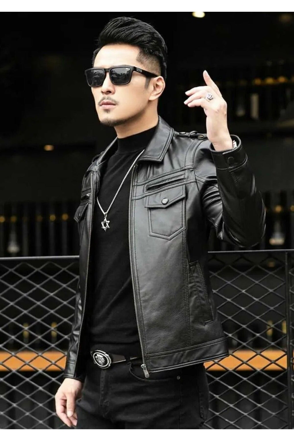 Hakiki deri ceket tarzı mont apoletli