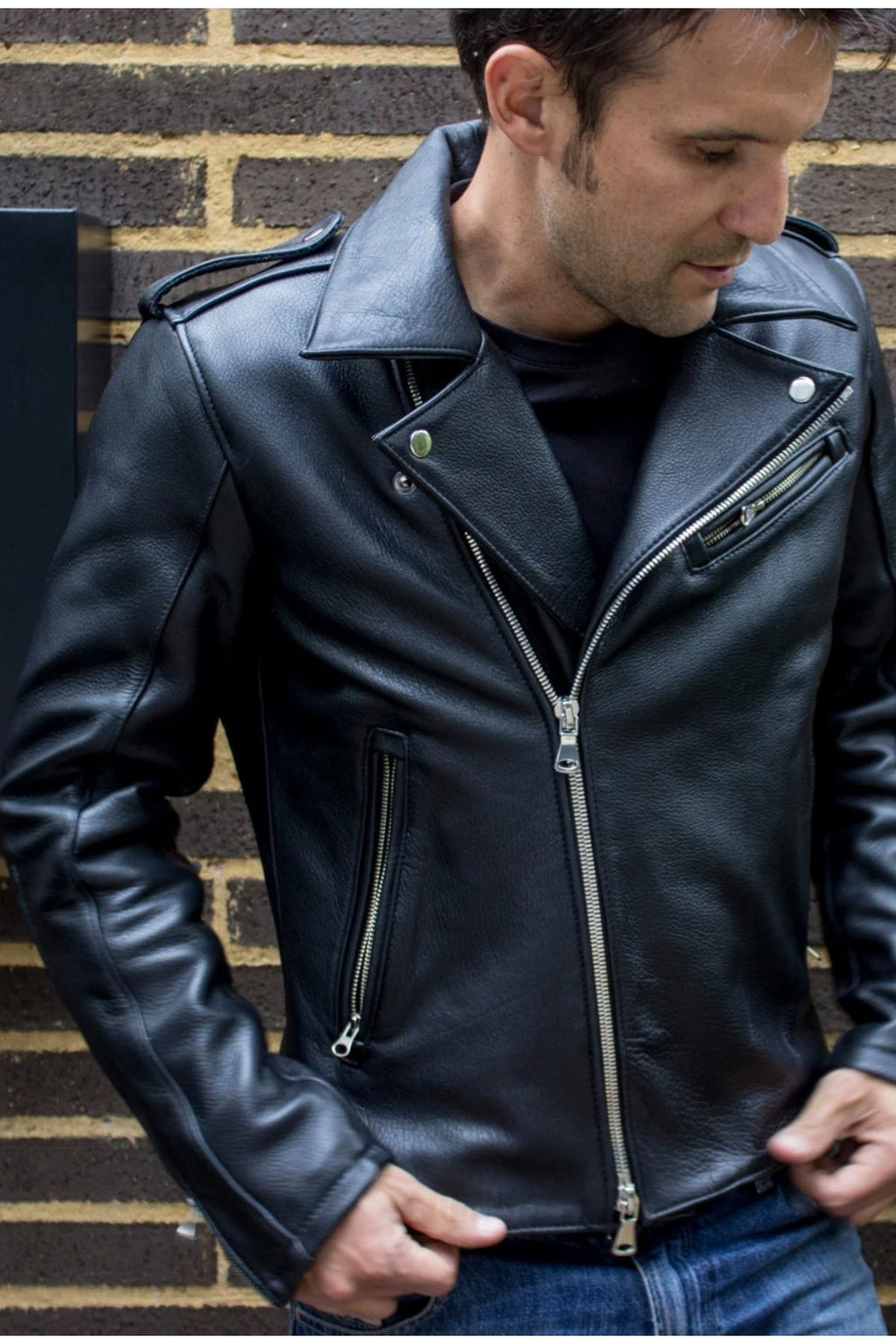 Kalın Hakiki Dana Derisi Kalın Biker Motorcu Mont