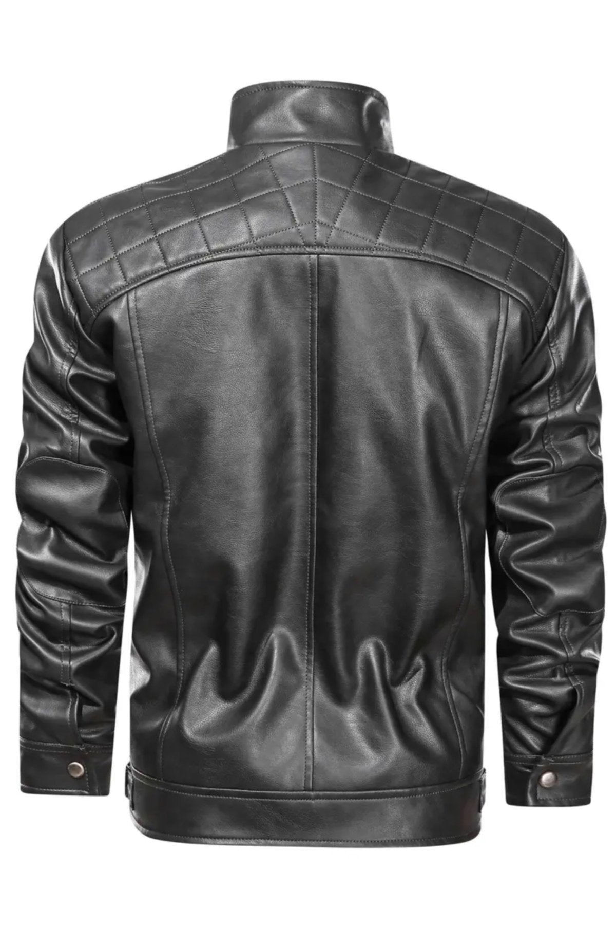 Omuzları Kapitone Dikiş Detaylı Hakim Yaka Hakiki Deri Mont