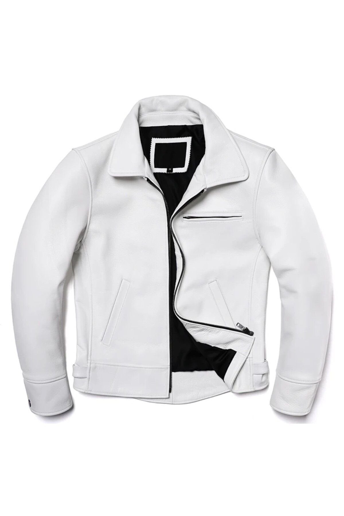 Beyaz hakiki deri mont