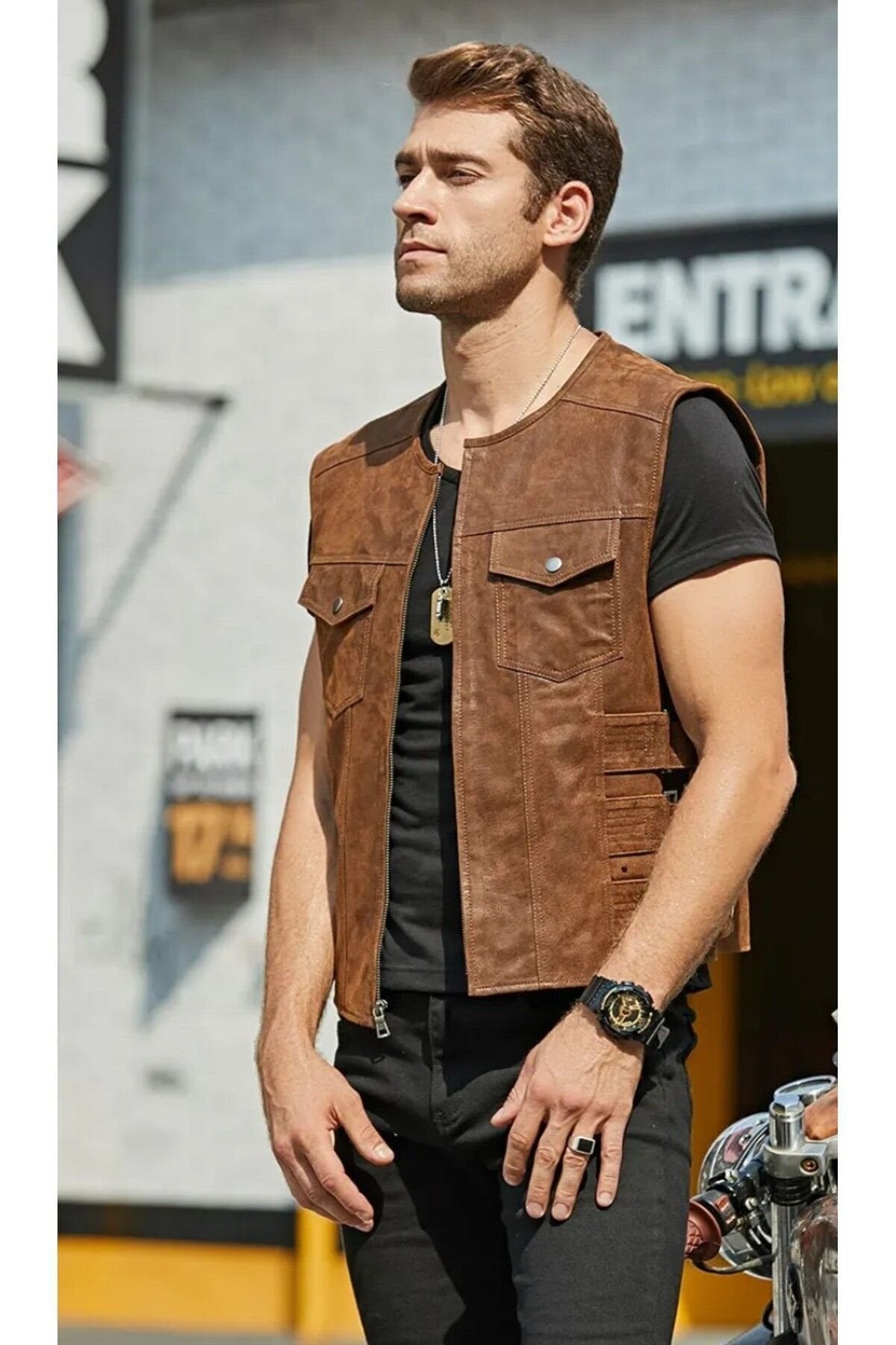 Hakiki Zik Deri Motorcu Yelek