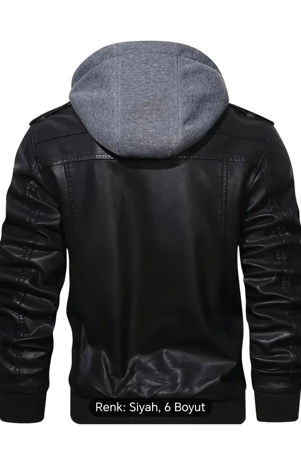 Kapüşonlu hakiki deri apolet ve fermuar detaylı mont