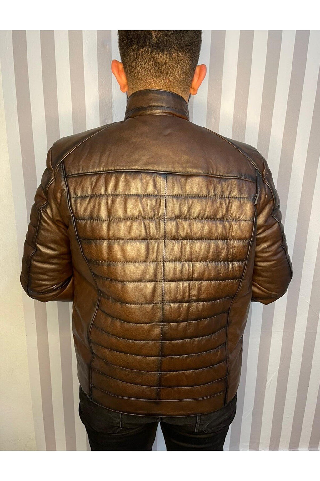 Şişme Hakiki Deri Mont Karartmalı Kahve