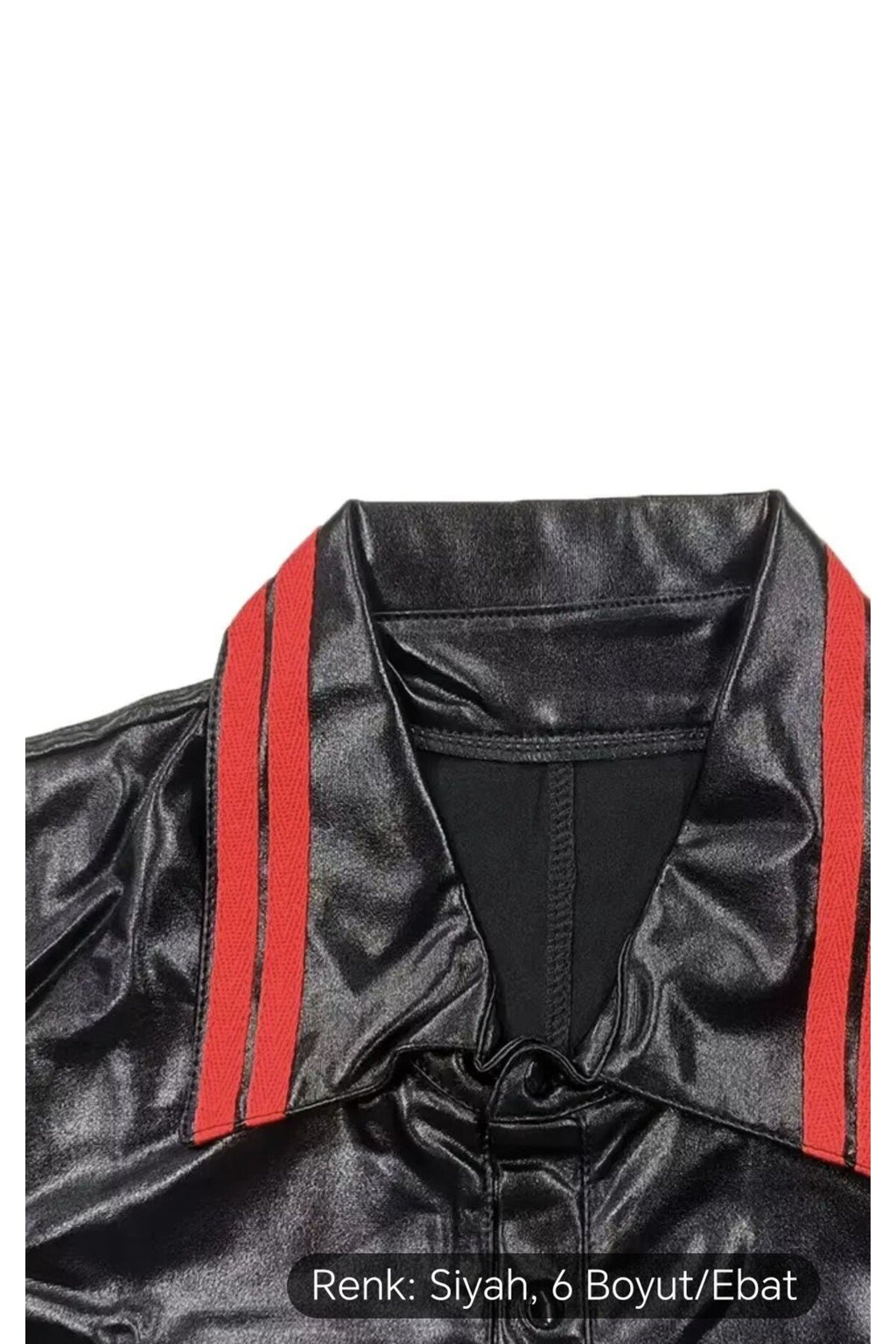 Deri Polo Yaka Tişört Kırmızı şeritli desenli