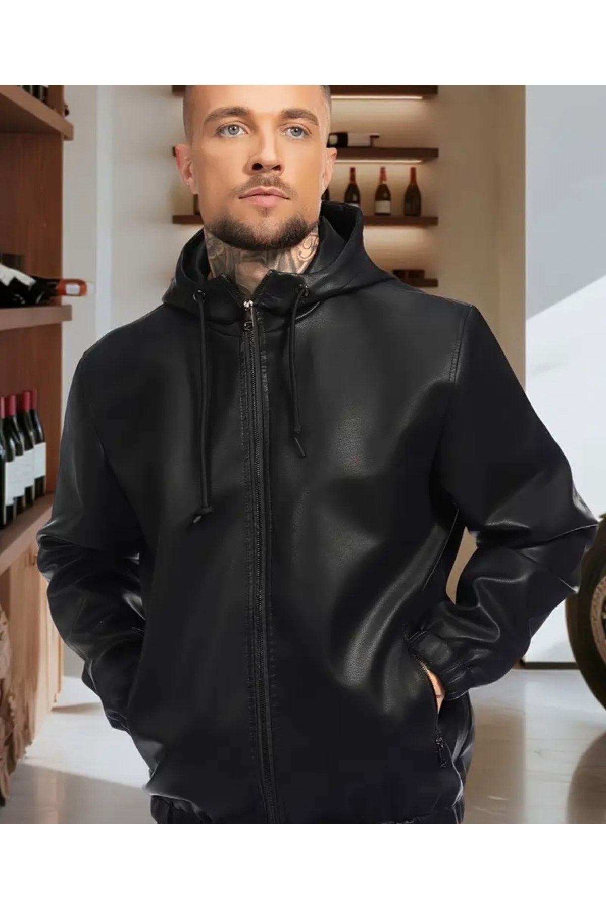 Kapüşon Yakalı Beli,bilekleri Lastikli Hakiki Kuzu Derisi Pilot mont