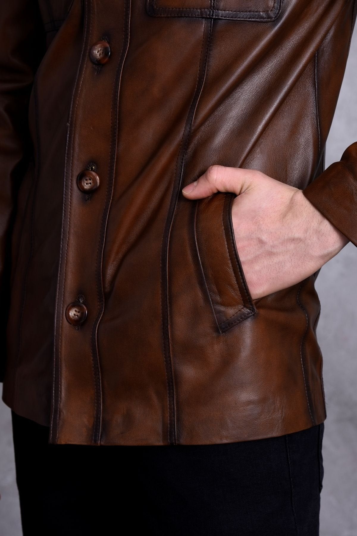 Uzun Italyan Yak Dar Kesim Hakiki Deri Ceket