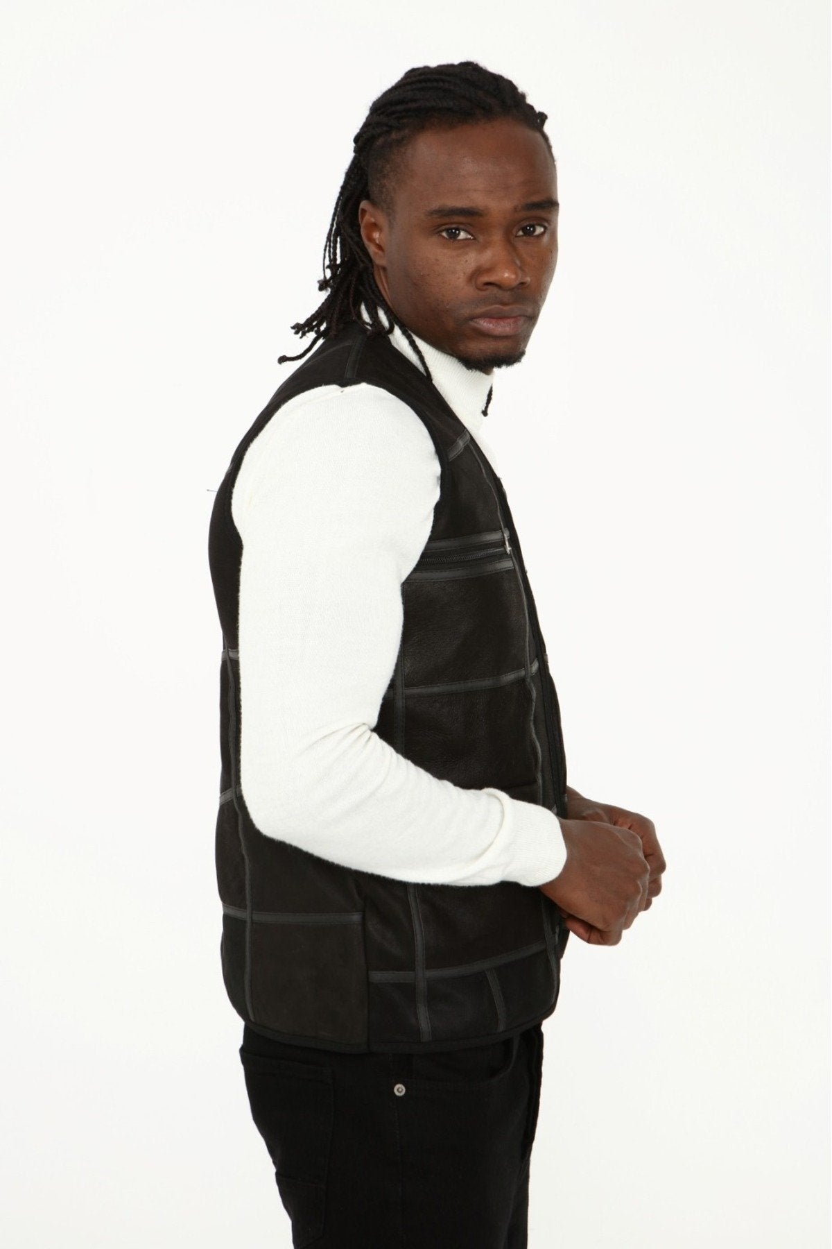 Parçalı Hakiki Deri ve Hakiki Kürk Parçalı yelek