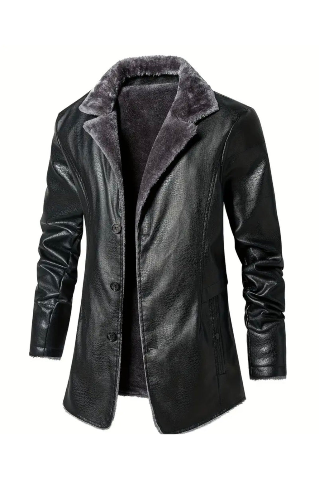 İçi ve Yaka Kenarları Tüylü Uzun Hakiki Deri Kaban