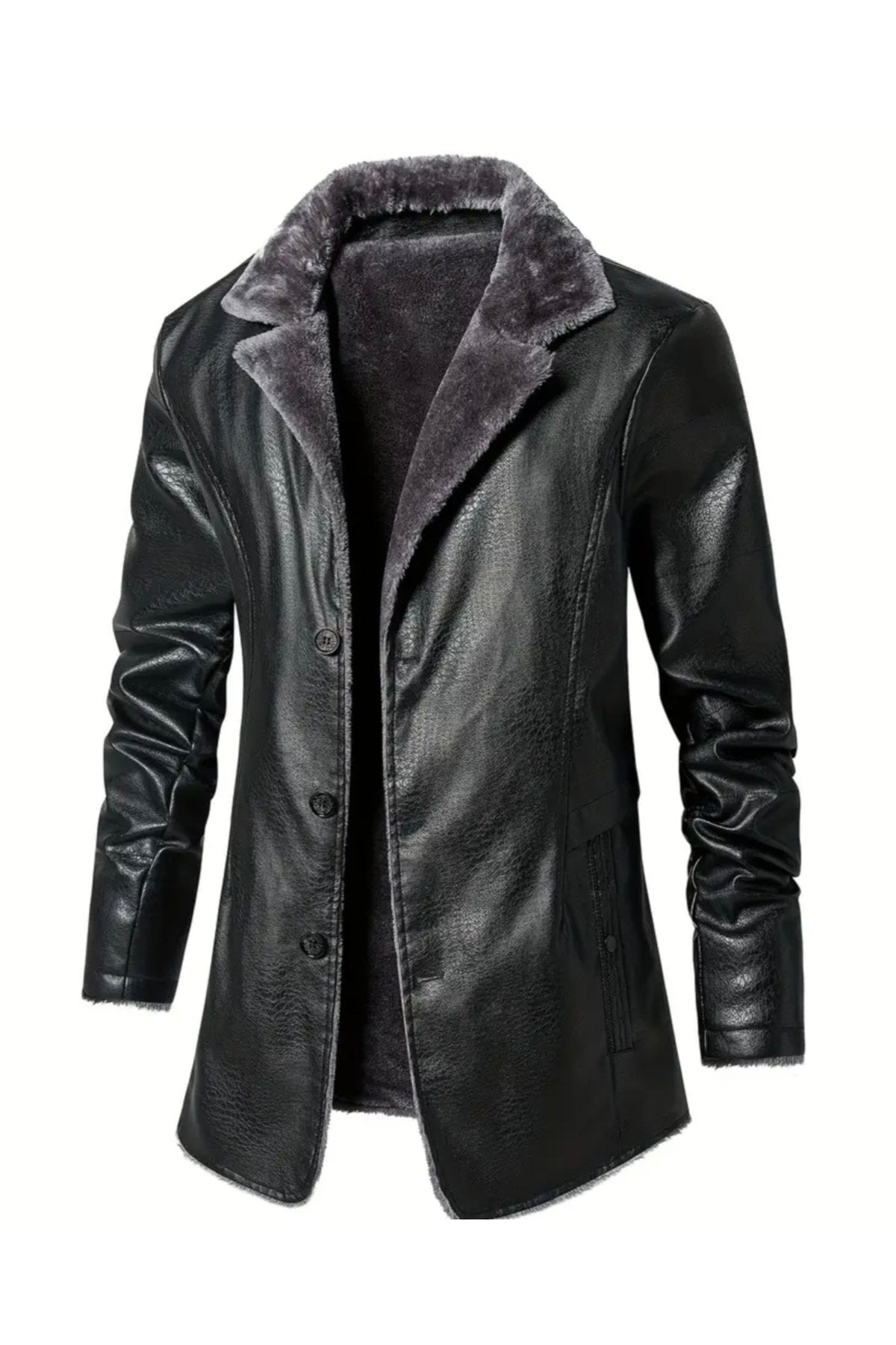 İçi ve Yaka Kenarları Tüylü Uzun Hakiki Deri Kaban