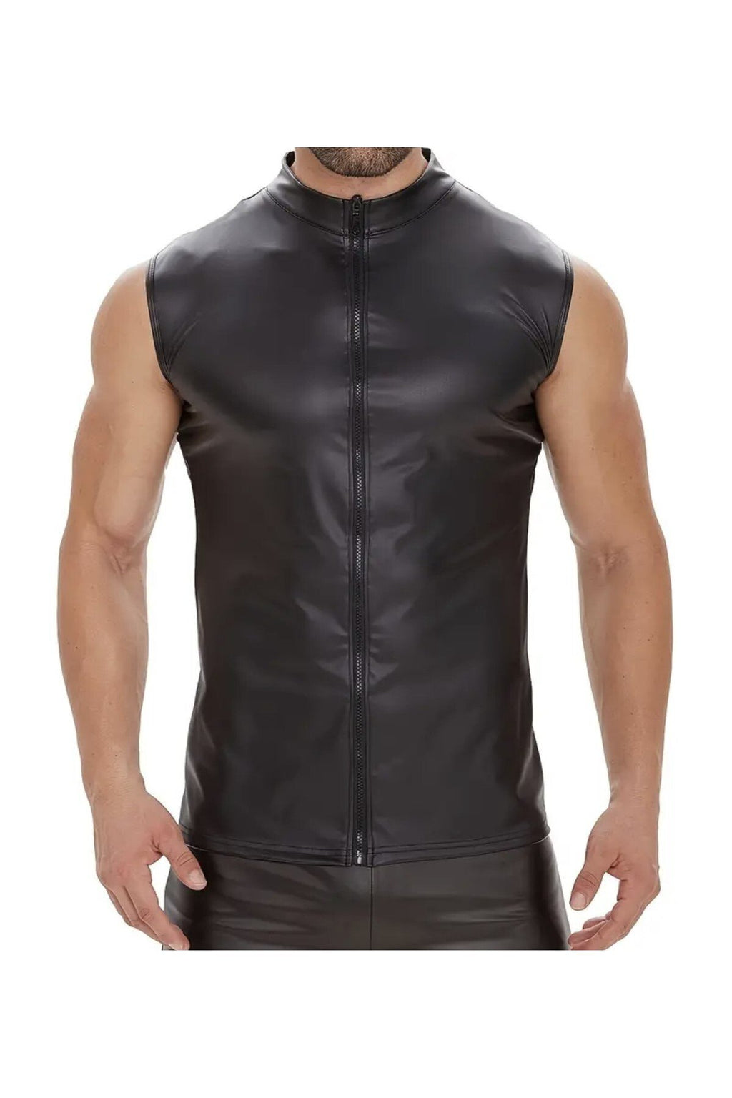 Deri Dik Yaka Sıfır kollu yelek