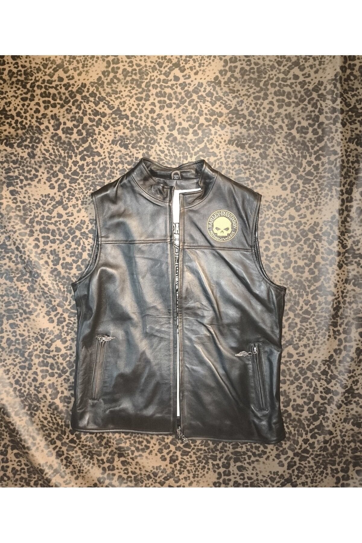 Hakiki deri Erkek yelek regular-fit motorcu tarzı eskitme