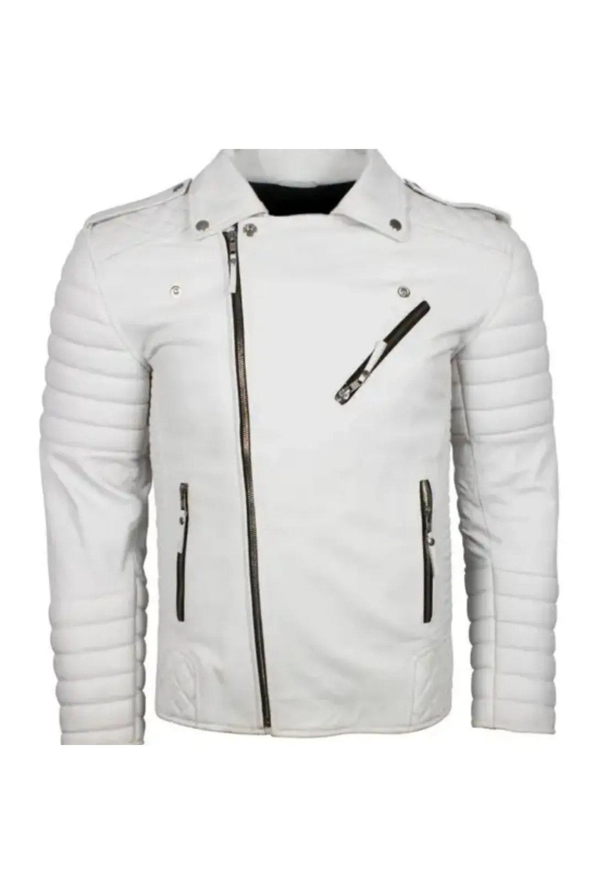Motorcu tarzı kuzu derisi biker mont beyaz renk