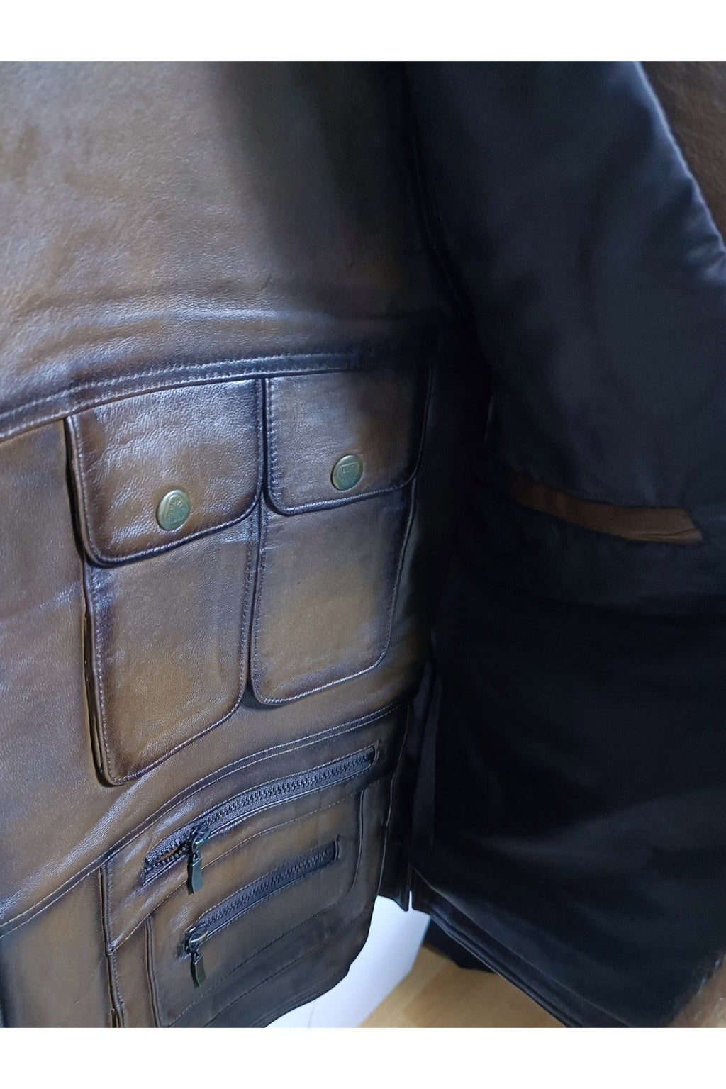 Hakiki Deri Avcı Yeleği Karartmalı Kahve