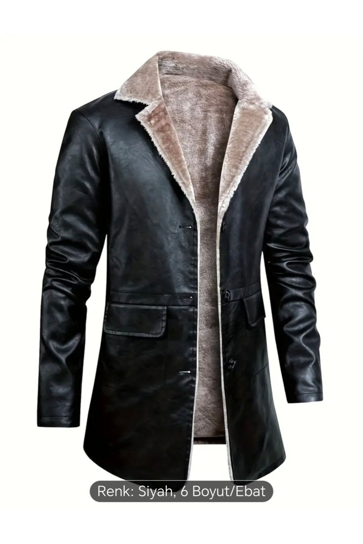 Cepleri Kapaklı Hakiki Koyun Derisi Uzun Kaban İçi ve Yakası Kürklü