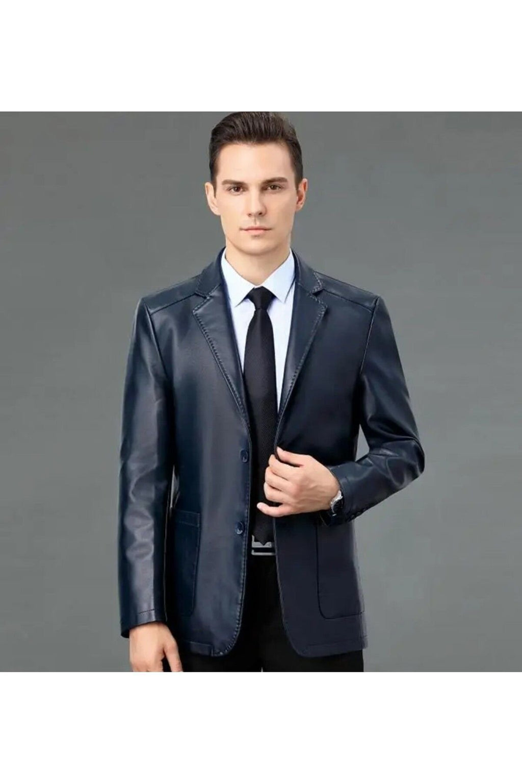 Hakiki deri ince kesit blazer klasik ceket