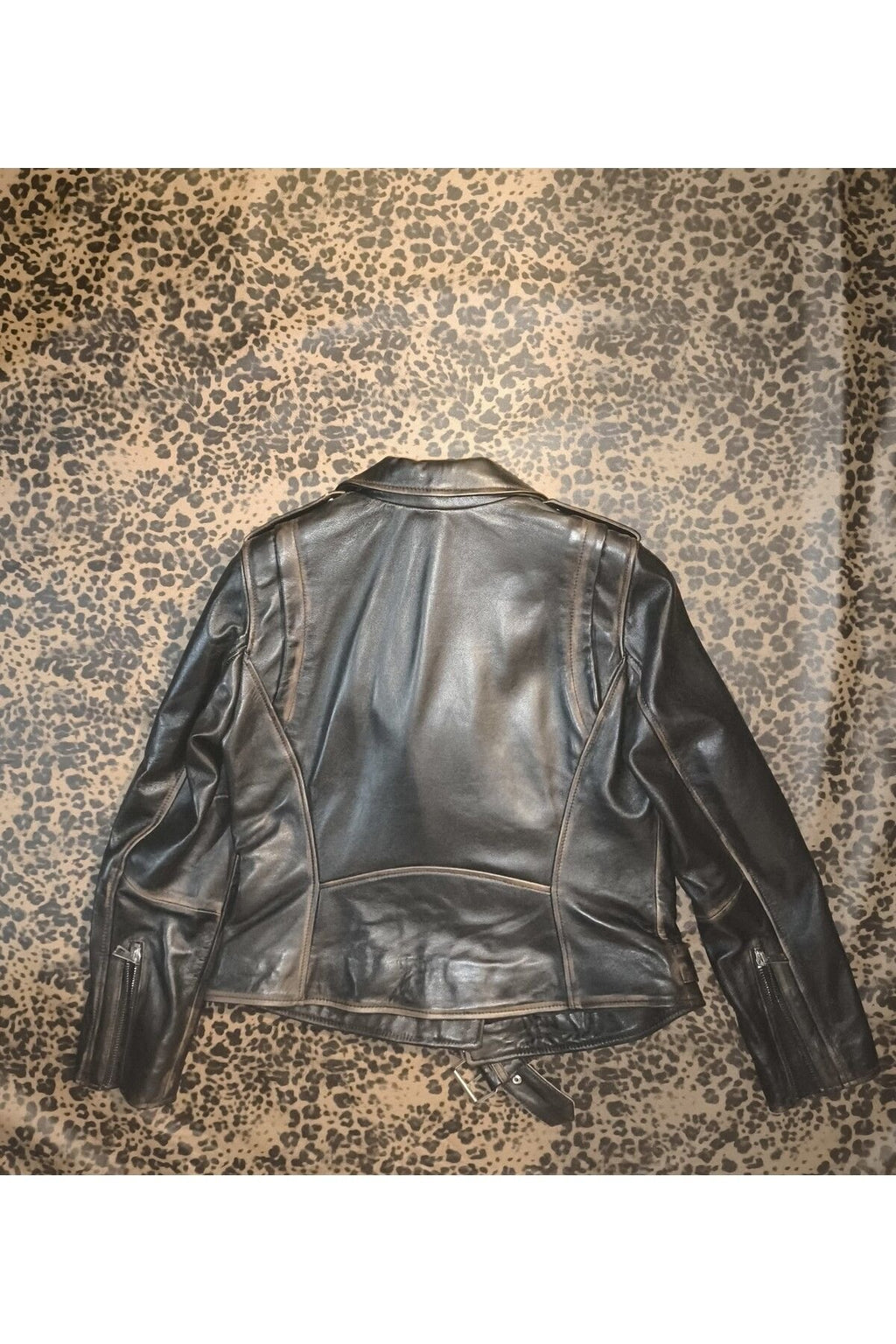 Hakiki deri Kadın ceket slim-fit biker model motorcu tarzı eskitme