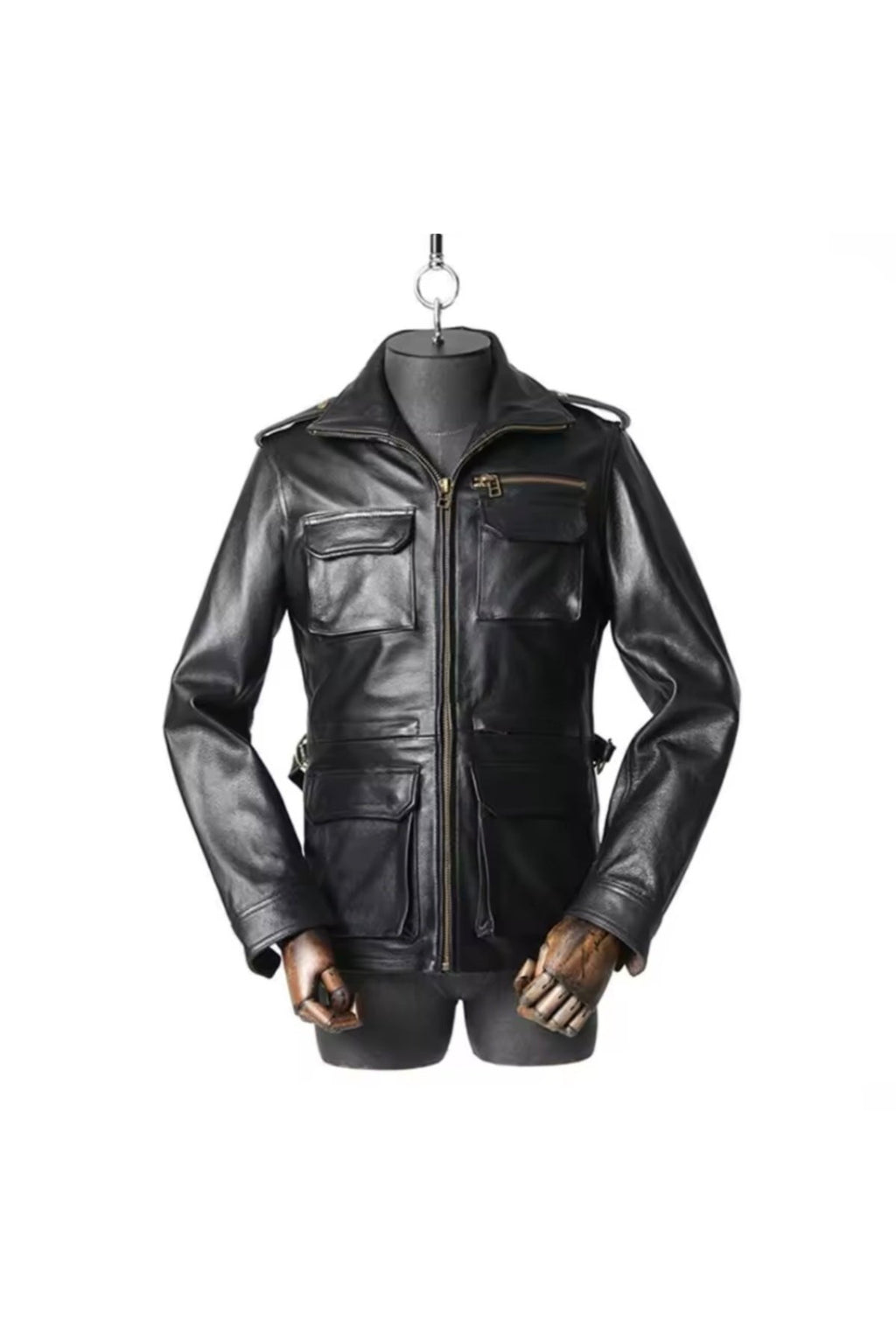 Yakası fermuarlı dik hakim yaka hakiki deri mont