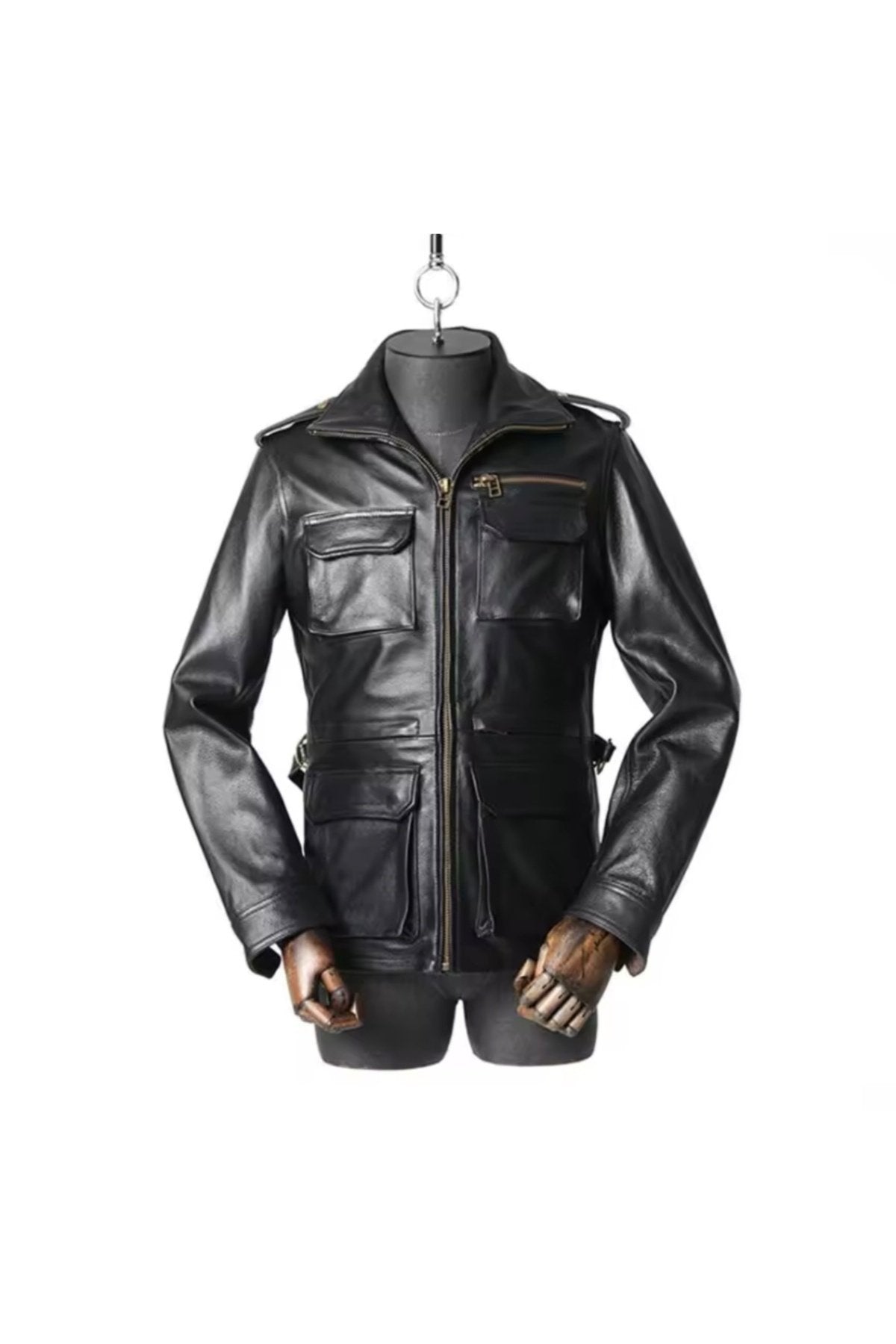 Yakası fermuarlı dik hakim yaka hakiki deri mont