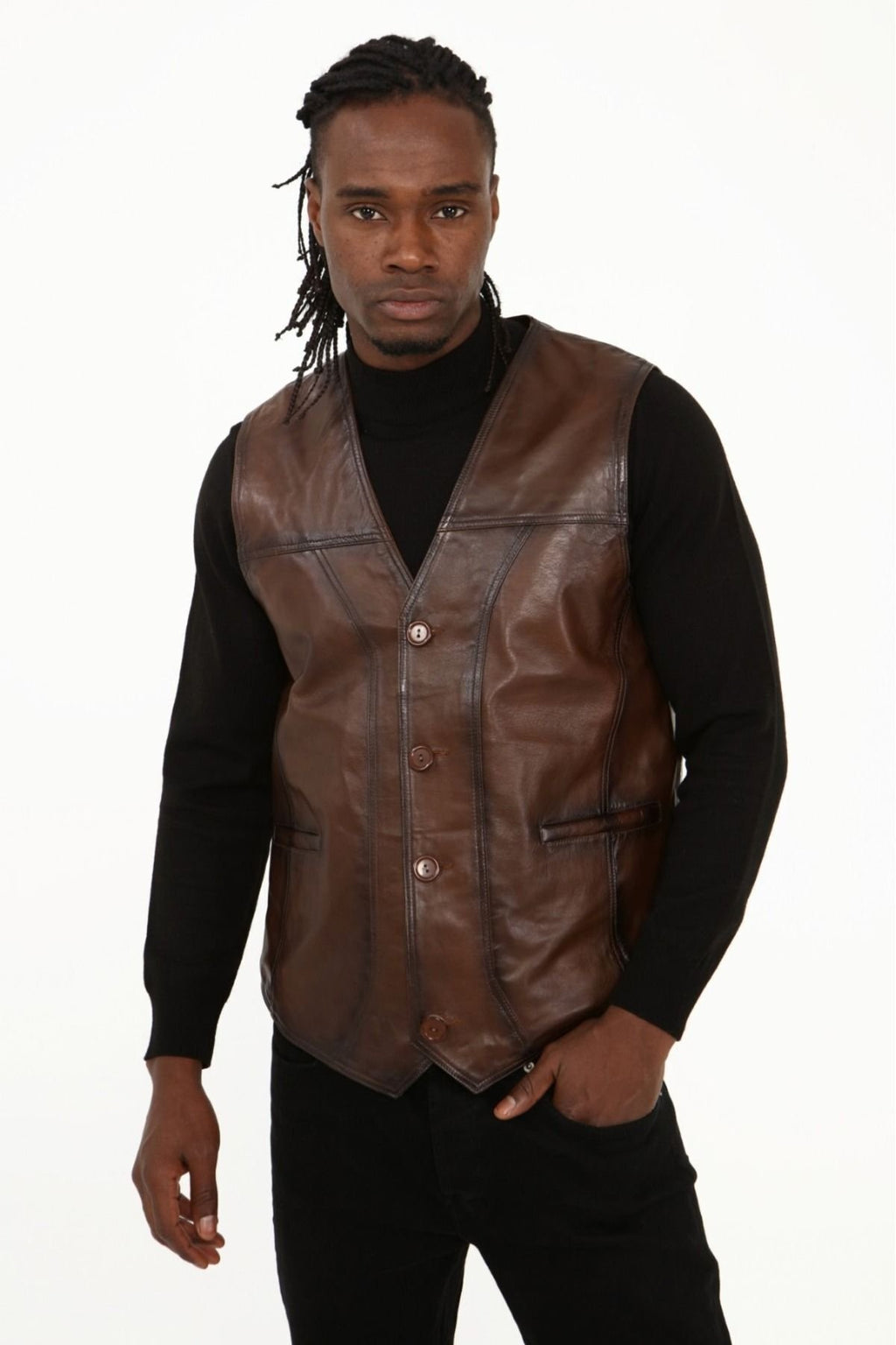 Klasik hakiki kuzu derisi yelek rahat kesim