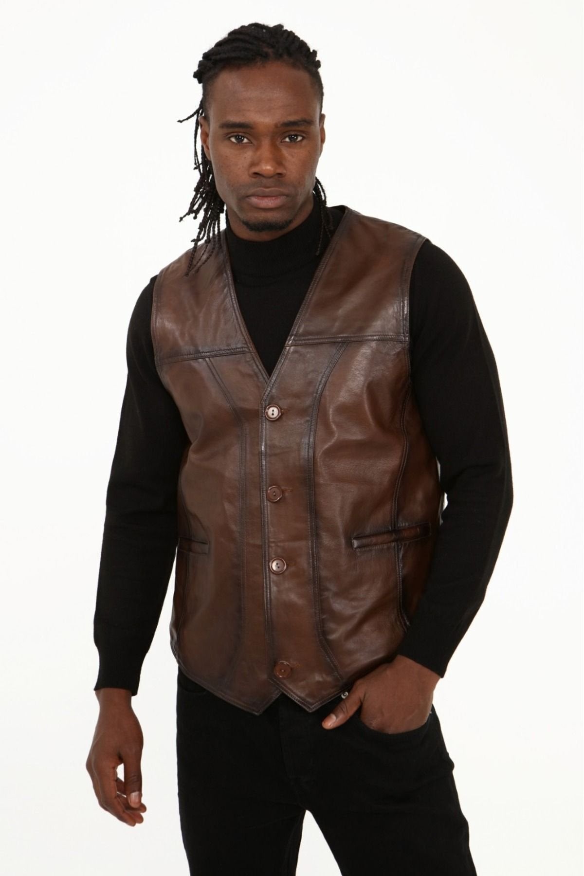 Klasik hakiki kuzu derisi yelek rahat kesim