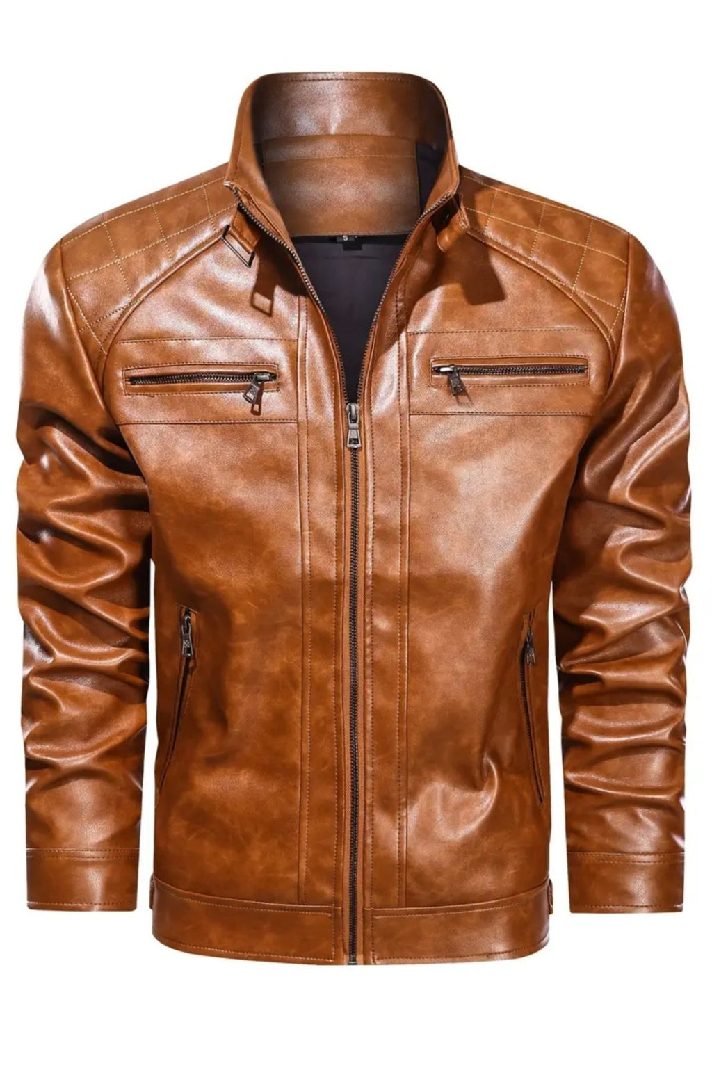 Omuzları Kapitone Dikiş Detaylı Hakim Yaka Hakiki Deri Mont