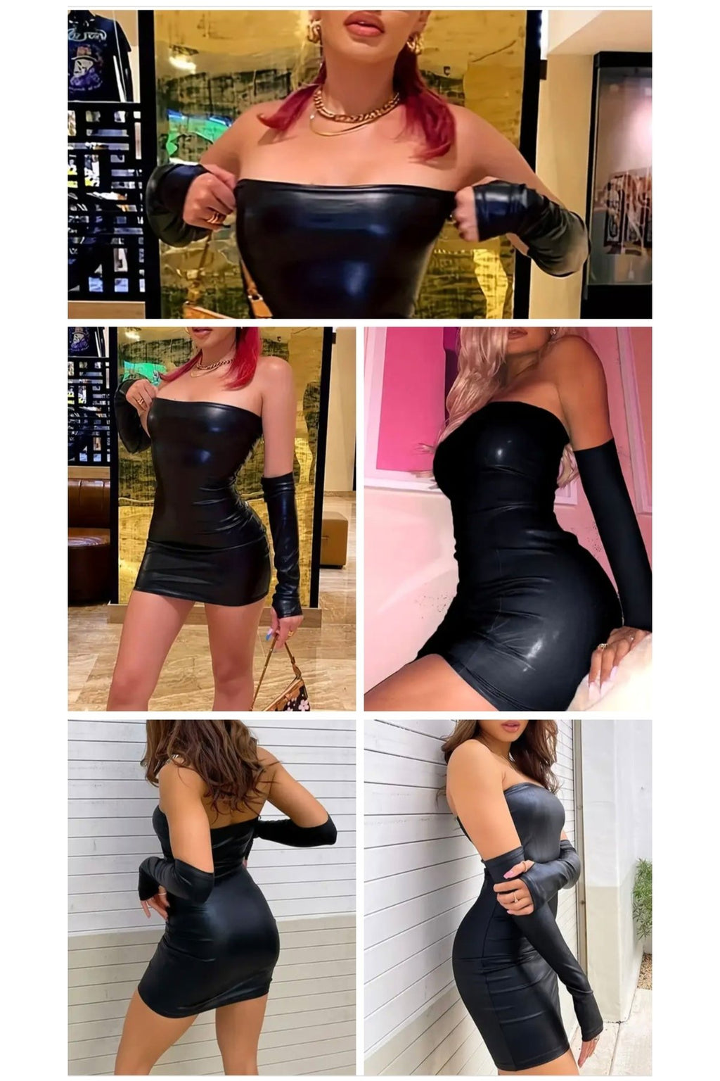 Suni Deri Elbise Siyah Renk