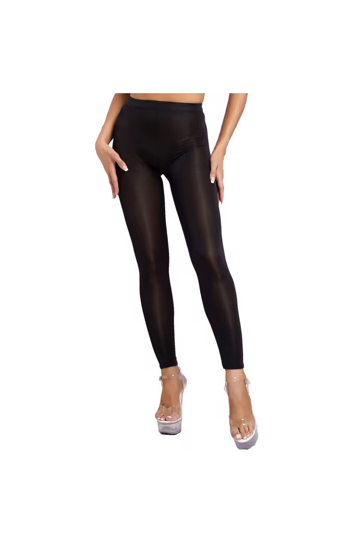 Transparan İnce Tayt, Normal Bel, Streç Likralı, Parti ve Yoga için Uygun, Siyah